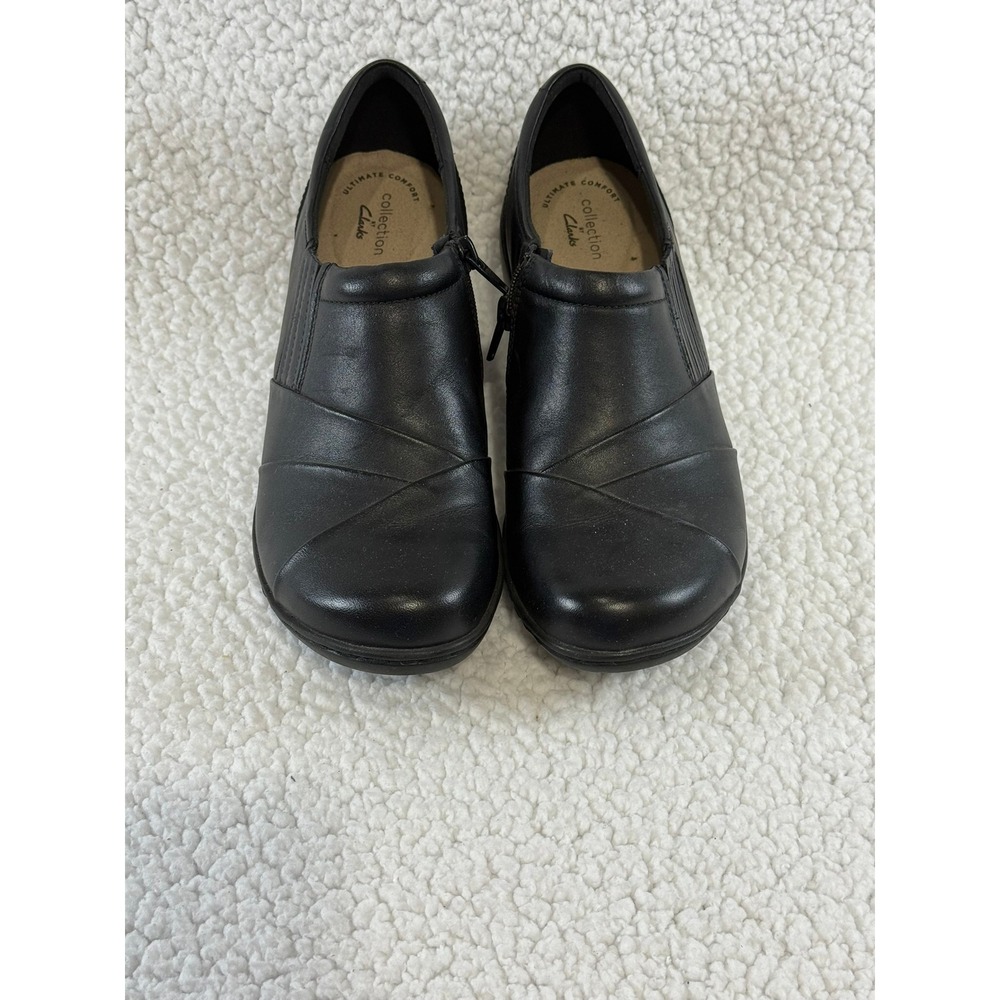 Clarks Collection Womens Black Leather Zip Loafers Shoes 261087894065 Size‎ 9